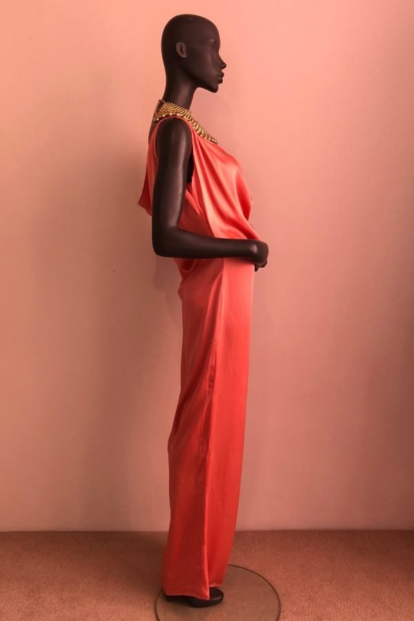 Back Drape Gown with African Beaded Necklace Side