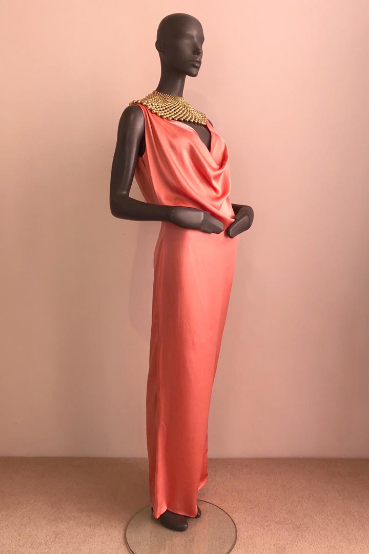 Back Drape Gown with African Beaded Necklace