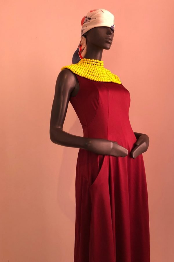 Joburg Gown with African Beaded Necklace Side on