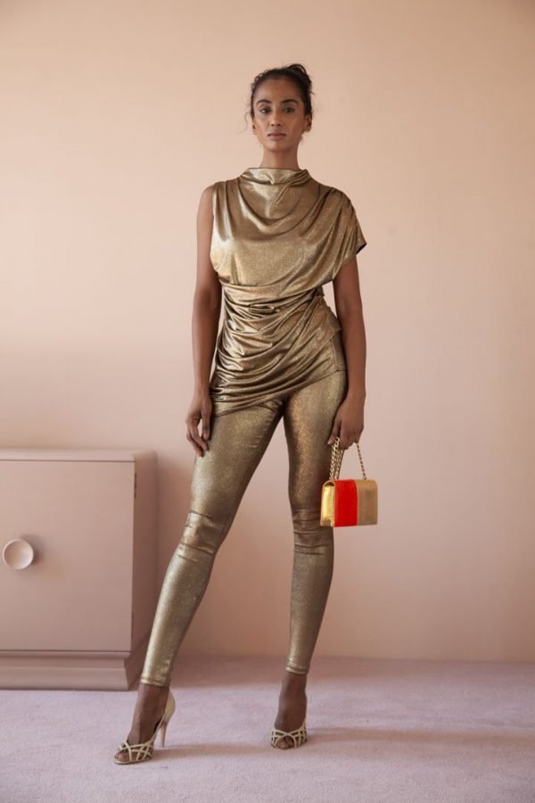 Irene top / dress, worn with bronze bijoux leggings